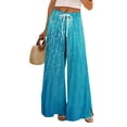 thumbnail image 2 of Plus Size Hawaiian Print Palazzo Pants for Women High Waist Wide Leg Resort Wear Trousers with Pockets Blue M, 2 of 7