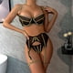 thumbnail image 3 of Lencería Europa y Estados Unidos lencería sexy conjunto de tres piezas de seda dorada líneas estéticas malla empalme niñas disfraces sexys, 3 of 6
