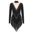thumbnail image 3 of Linjinx Womens Tassel Latin Dance Dress Long Sleeve Leotard Salsa Jazz Tango Performance Bodysuit Black L, 3 of 4