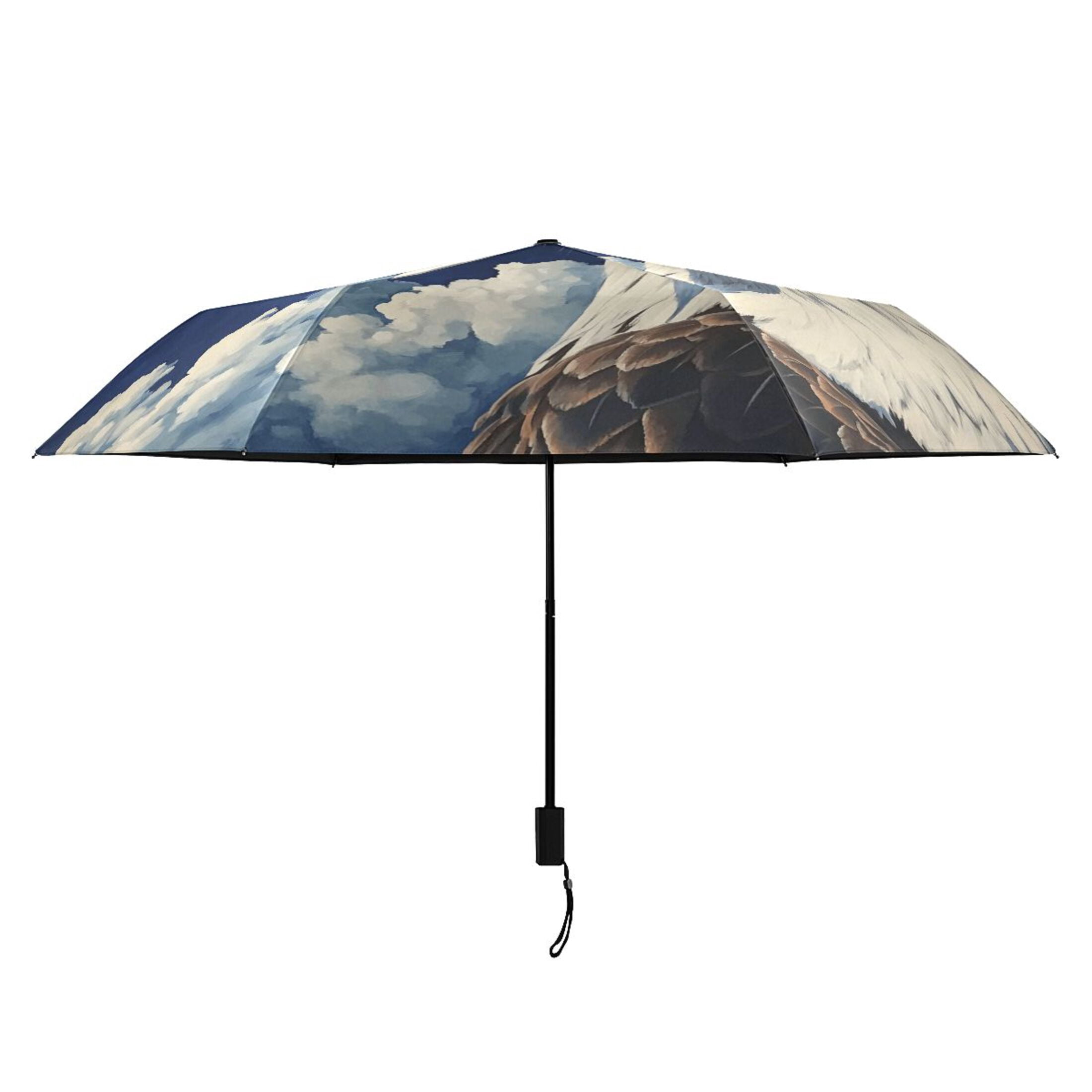 Compact Sun Umbrella Windproof Travel Umbrellas for Rain Strong Portable UV Protection American Flag and Eagle