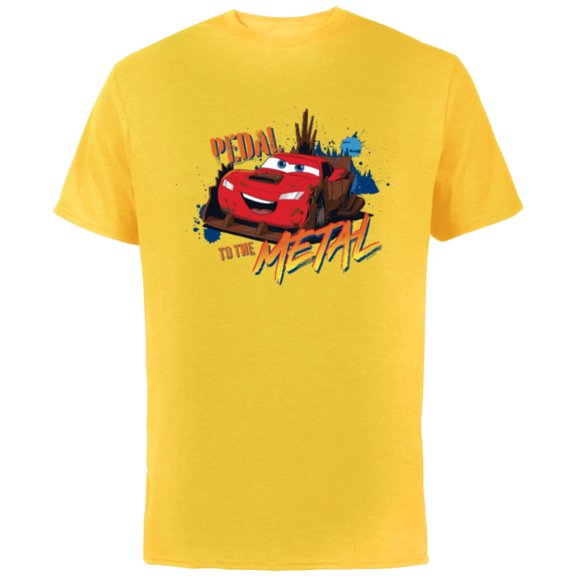 Disney PIXAR Cars on the Road Pedal to the Metal - Short Sleeve Cotton T-Shirt for Adults - Customized-Yellow