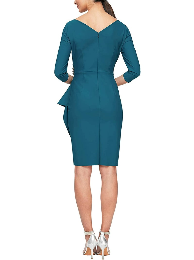 green emerald velvet dress Alex Evenings Petite Embellished Illusion Dress - Navy/Silver
