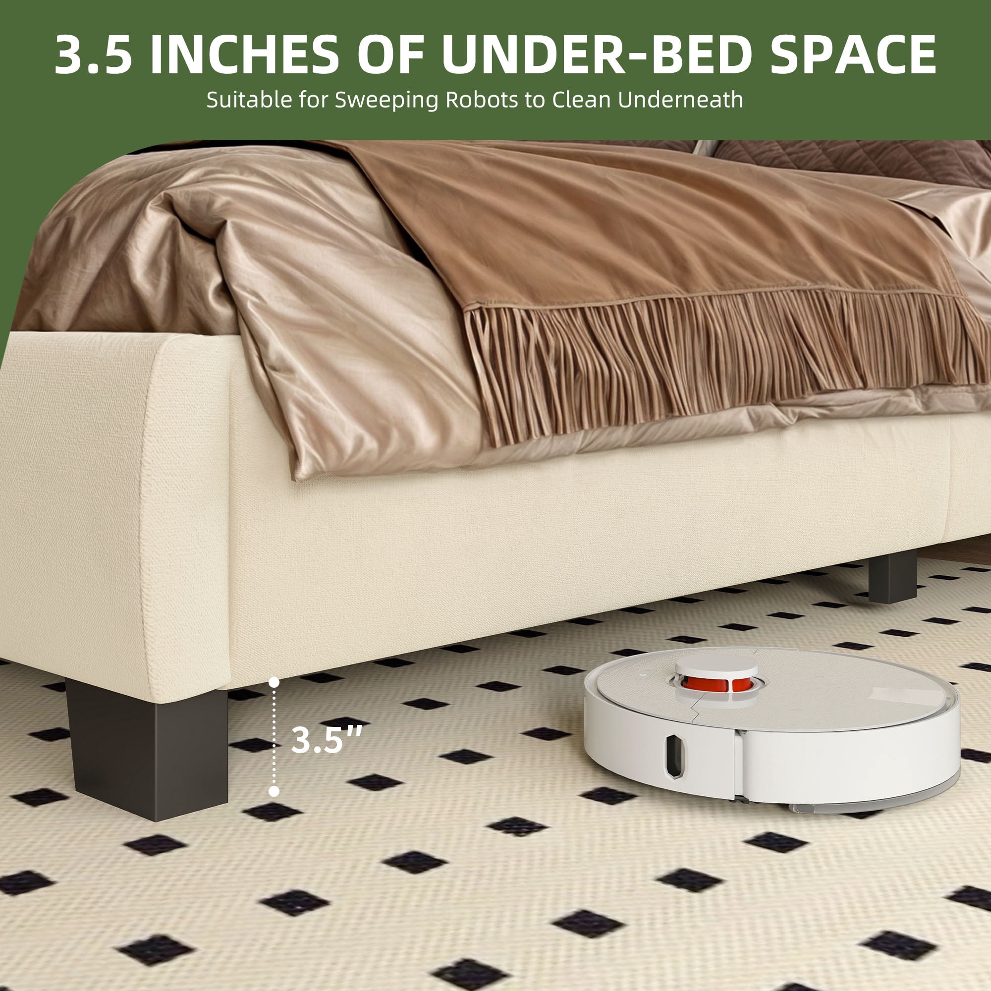 Uforic Queen Wingback Bed Frame with 58" Tall Headboard and USB Charging Stations, Tufted Velvet Upholstered Platform Bed, Easy Assembly, Beige