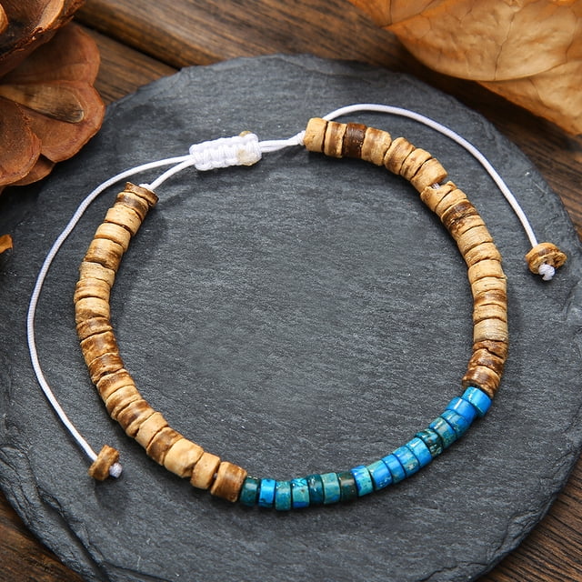 Xiao Hua Pulsera elástica vintage bohemia con cuentas de madera hecha a mano, pulsera de equilibrio con protección curativa para mujeres y hombres, estilo I