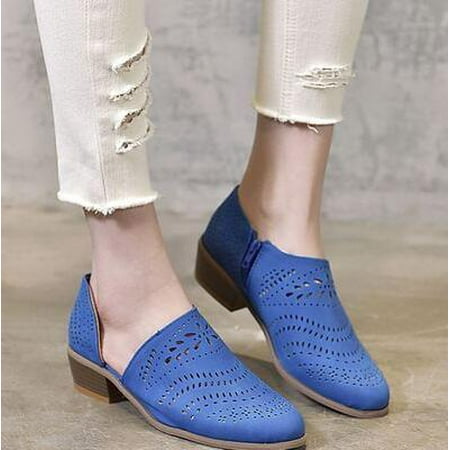 

2019 Fashion Women Boots Spring Summer Block Low Heel Ladies Booties PU Leather Hollow Out Ankle Platform shoes