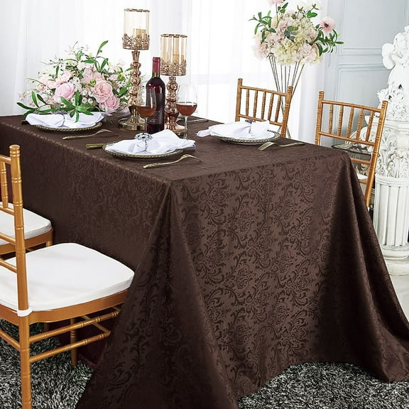 Wedding Linens Inc. 72" x 120'' Rectangular Jacquard Damask Polyester Tablecloth Table cover linen - Chocolate
