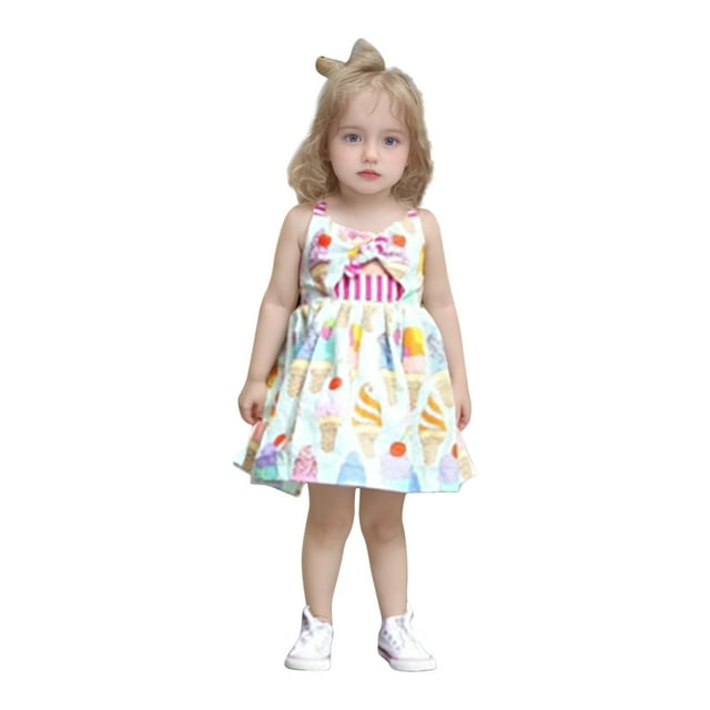 Robes Bébé Fille Robes Enfants Tout-Petits Filles Été Jupe Imprimé Dessert Sans Manches Bretelles Dos Nu Robe