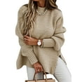 thumbnail image 2 of SAYOO Women Winter Sweater, Solid Color High Neck Crochet Pullover with Slit Design, S/M/L/XL/XXL/XXXL, 2 of 9