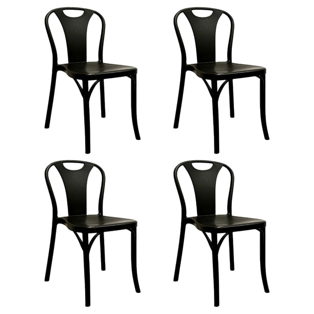 Ilios Innova | Set de 4 Sillas Bitsrot de Polipropileno Negro, Diseño Minimalista con Acabado Textura Madera, Sillas Apilables para Comedor, Jardín, Restaurante o Cafetería, Resistentes y Ergonómicas