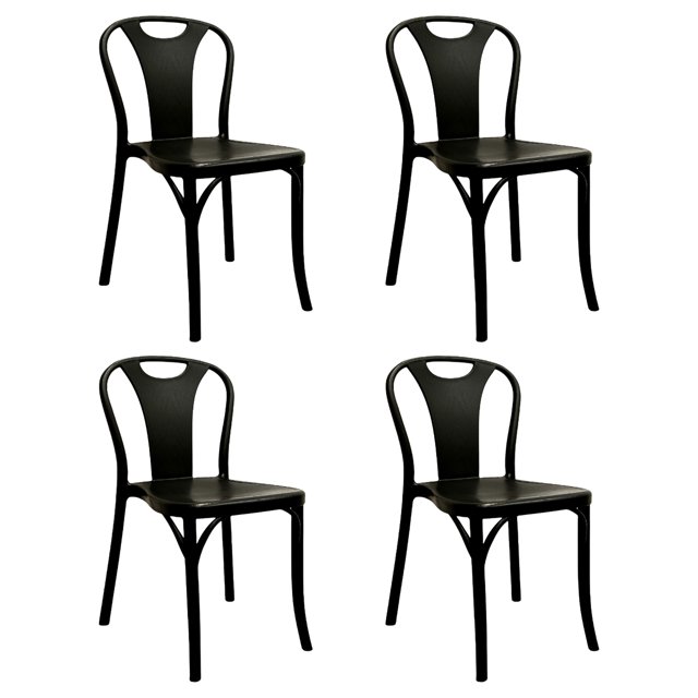 Ilios Innova | Set de 4 Sillas Bitsrot de Polipropileno Negro, Diseño Minimalista con Acabado Textura Madera, Sillas Apilables para Comedor, Jardín, Restaurante o Cafetería, Resistentes y Ergonómicas
