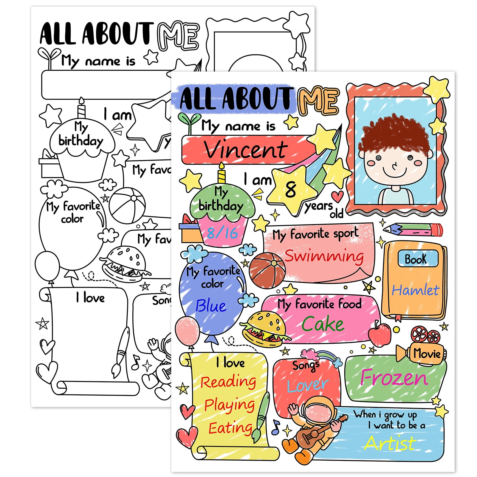 WaaHome 12''x17'' All About Me Poster for Kids Students Classroom ...