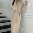 thumbnail image 4 of Women's Elegant Sweater Dress Turtleneck Long Sleeve Button Up Knitted Loose Maxi Dresses With Belt Long Sleeve Mini Dress for Women Dressy Sweater Dresses for Women Sweater Dress plus Size Maternity, 4 of 9