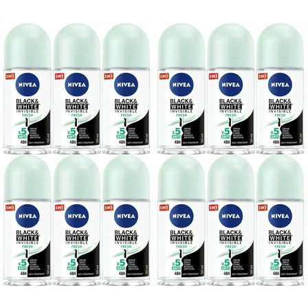 Nivea Deodorant for Women Black & White Invisible Fresh Roll On-50 ml Pack Of 12