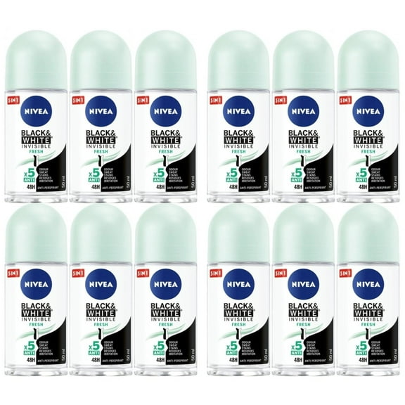 Nivea Deodorant for Women Black & White Invisible Fresh Roll On-50 ml Pack Of 12