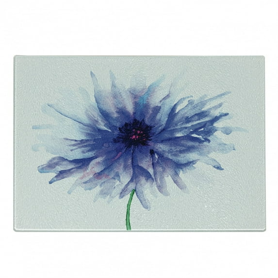 Watercolor Flower Cutting Board, Single Large Petite Cornflower Plain Background Mother Earth Paint, Decorative Tempered Glass Cutting and Serving Board, Small Size, Navy Blue White, by Ambesonne