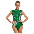thumbnail image 3 of Choomomo Women One Piece Shiny Rhinestone Athletic Gymnastics Leotards Color Block Figure Ice Skating Costume Green M, 3 of 6