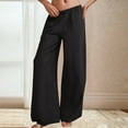 thumbnail image 4 of Wide Leg Linen Pants Women Low Rise Baggy Palazzo Pants Soft Drawstring Sweatpants Lightweight Boho Beach Trousers with Pockets Black L, 4 of 7