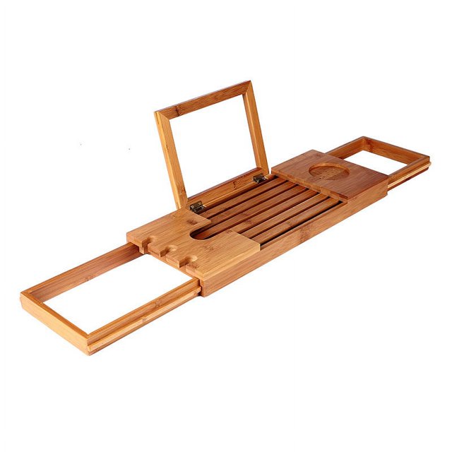 Estante de bañera de bambú para bañarse, estante especial para teléfono móvil y tableta de estilo europeo, estante de baño multifuncional telescópico