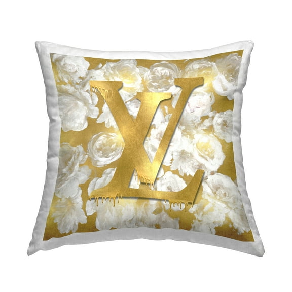 Stupell Industries Luxury Designer Drip Logo White Flowers Design by Madeline Blake Throw Pillow