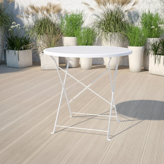 Flash Furniture Commercial Grade 30" Round White Indoor-Outdoor Steel Folding Patio Table