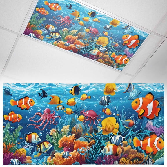1 Pack Ocean Marine Fluorescent Light Covers for Ceiling Lights Life Tropical Fish Octopus Coral Underwater World Magnetic Ceiling Light Covers Overhead Light Filters for Office Classroom Home