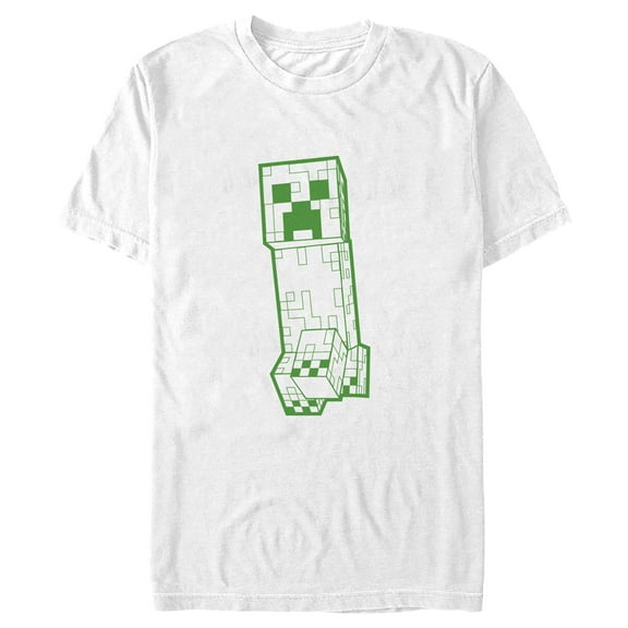 Men's Minecraft Creeper Outline  Graphic Tee White Large
