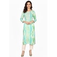 thumbnail image 2 of DWEEP SARA Kurta Droit pour Femmes en Viscose de Rayonne Bleu Turquoise – Imprimé Abstrait / Décontracté et Tenue de Travail / Manches 3/4 / Tissu Doux et Léger, S/36, 2 of 8
