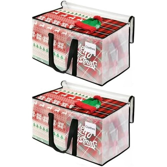 2-Pack Heavy Duty Extra Large Clear Moving Bags, Reinforced Handles & Tag Pocket, 76L