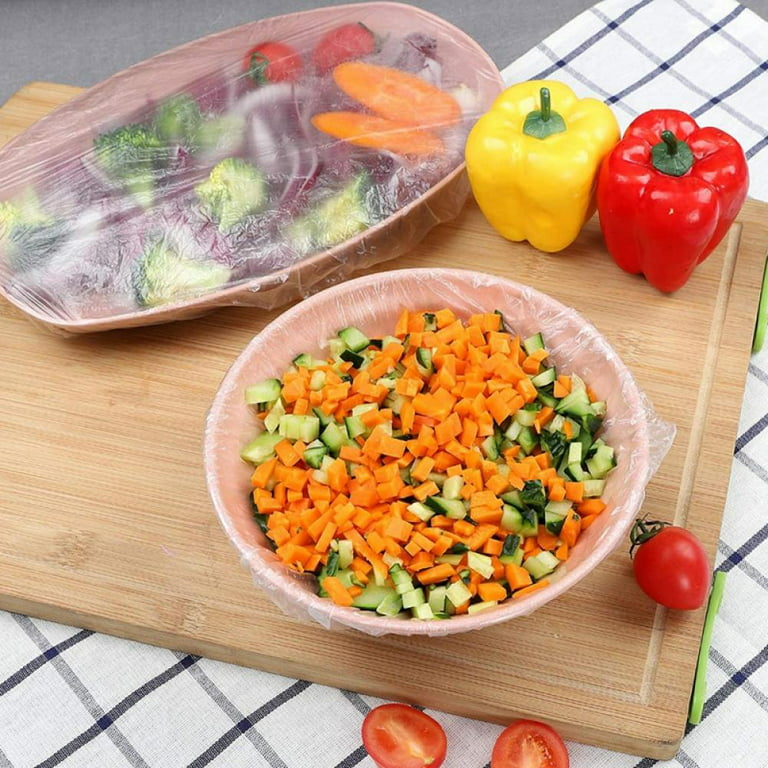 200 Pcs Elastic Food Storage Covers, Reusable Stretchable Plastic Wrap Bowl Covers for Leftovers, BPA Free Microwave Safe for Fruit Leftovers Picnic