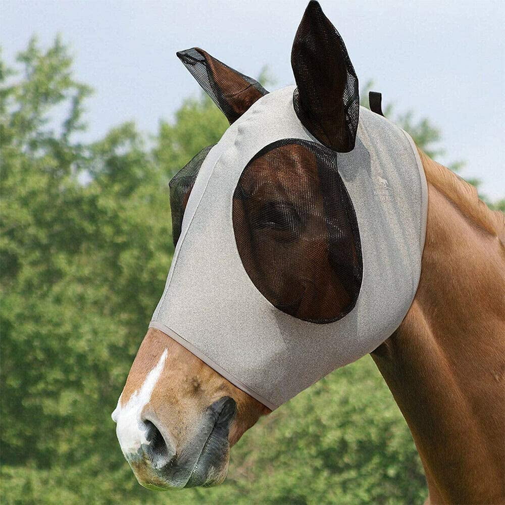 Horse Pony Full Shield Cob Mesh Veil Hood Eye Ear Protective Cover Breathable 