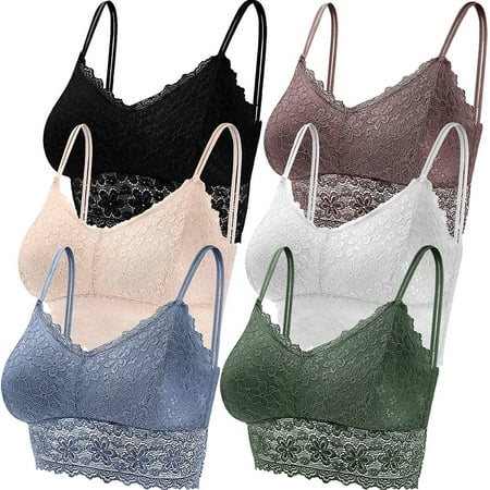6 Pieces Lace Bralettes for Women with Straps and Removable Pads ...