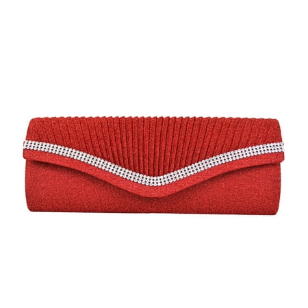 - Elegant 2-Way Metallic Glitter Pleated Crystal Clutch Evening Bag
