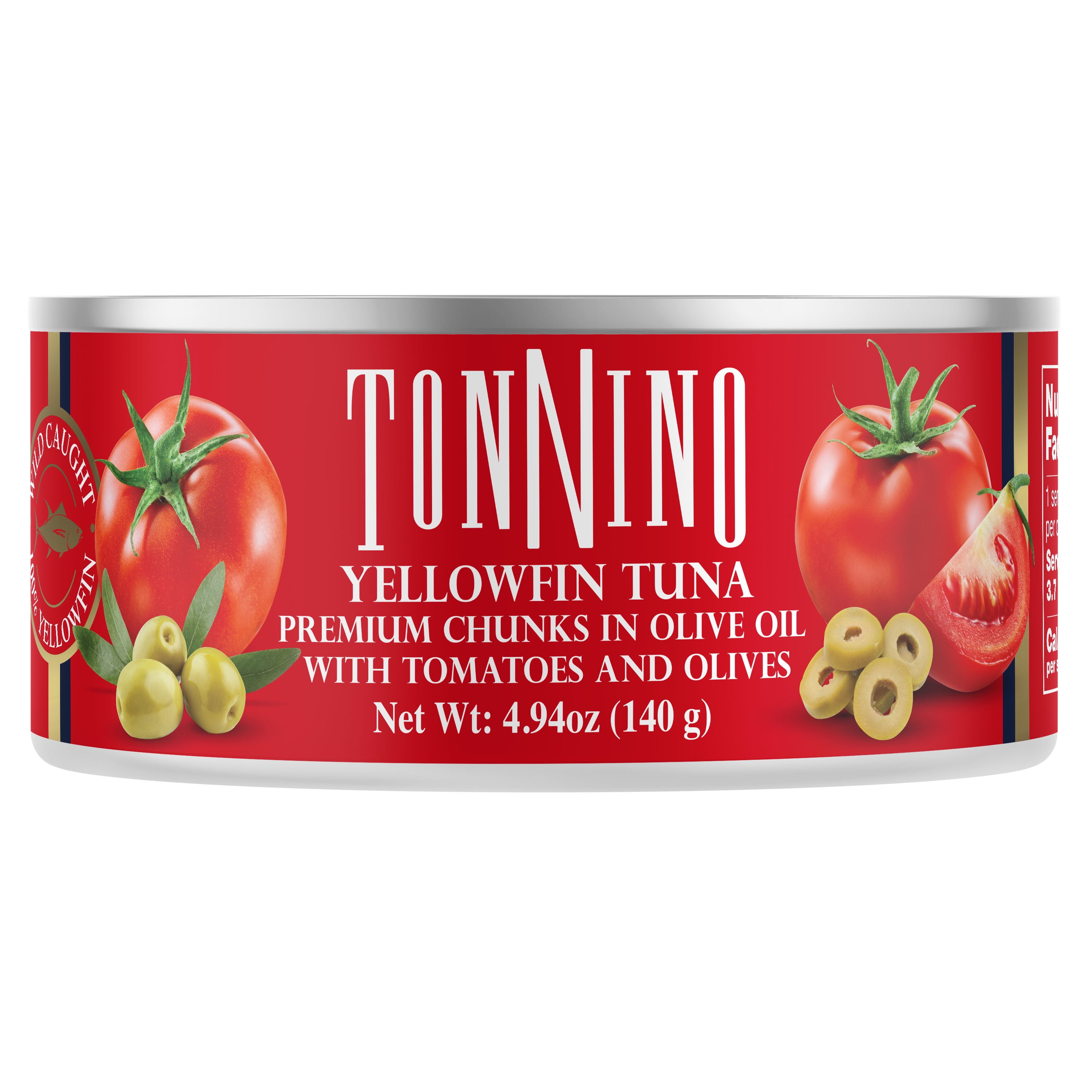 (4 pack) Tonnino Premium Yellowfin Tuna chunks with tomatoe and olives, 4.94 oz, Can, Wild Caught