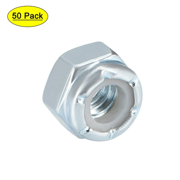 1/4"-20 Nylon Insert Hex Lock Nuts, Carbon Steel White Zinc Plated 20 Pcs