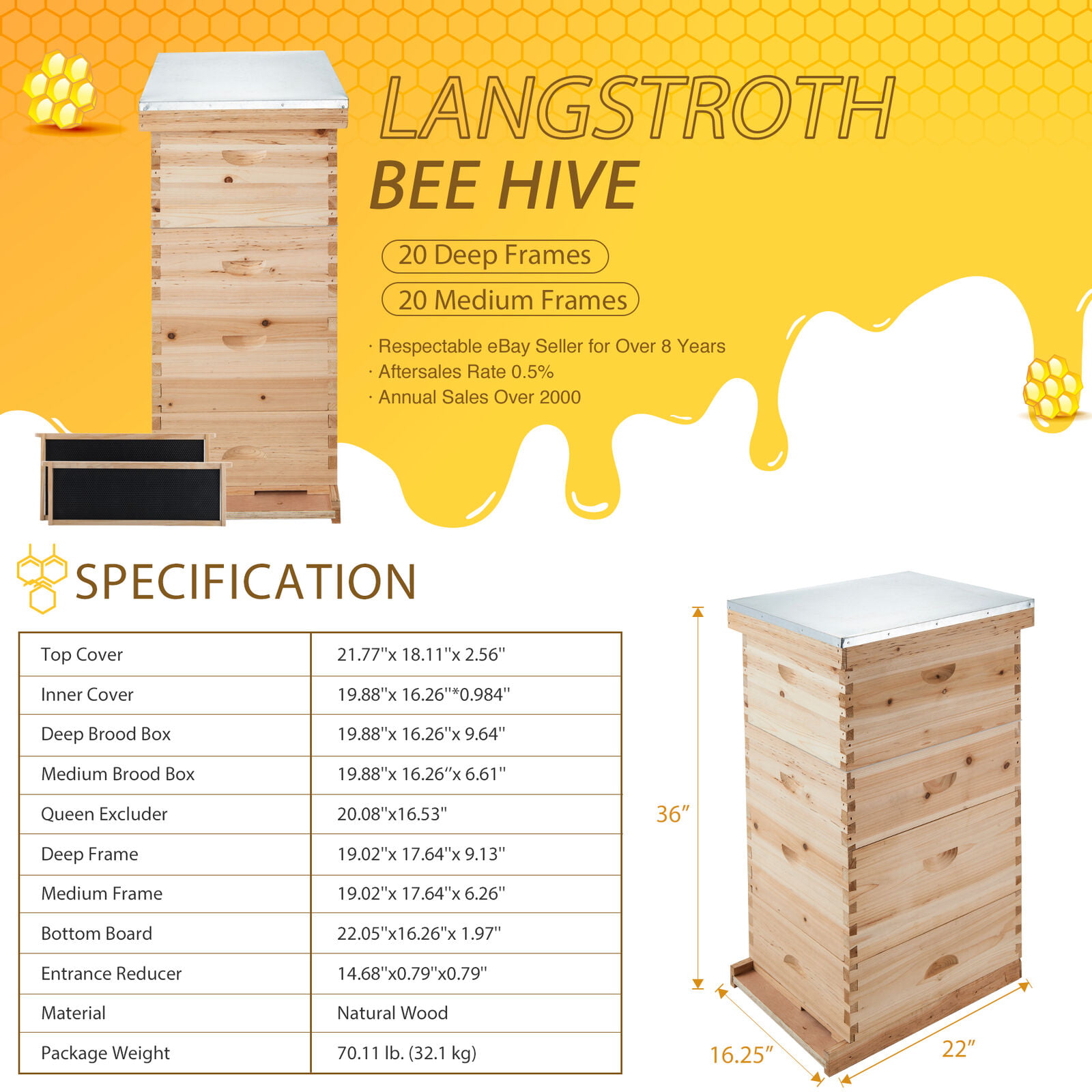 20 Deep 20 Medium 40 Frame Size Beekeeping Kit Bee Hive House Frame Beehive 