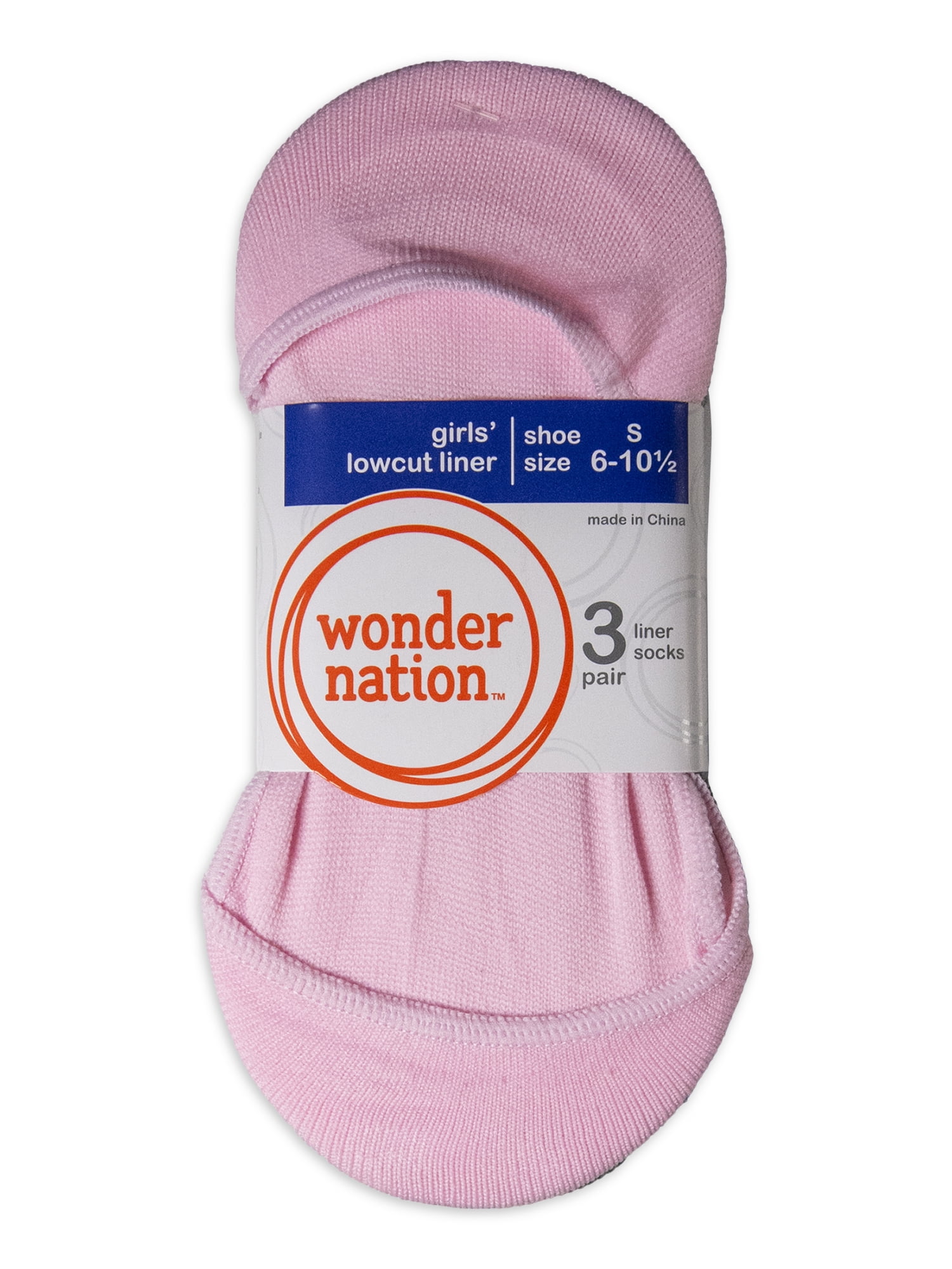 Wonder Nation No-Show Liner Socks for Girls, Sizes S-L, 3-Pack