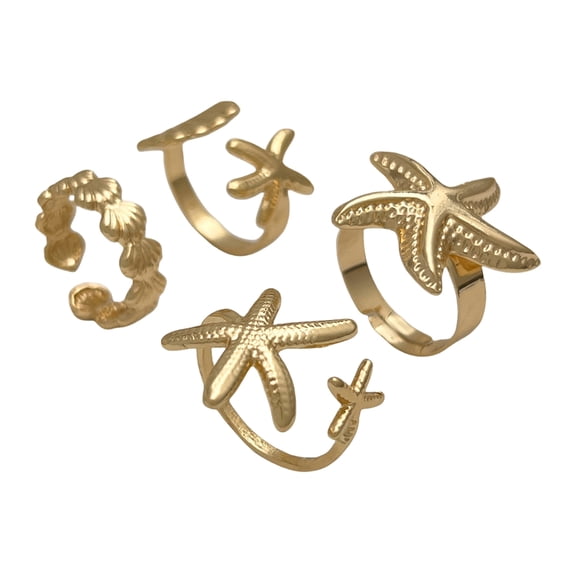 Oasiva Shell Inspired Jewelry Open Rings Set Adjustable Summer Accessories for Women in Double Tone Alloy Beachwear Collection