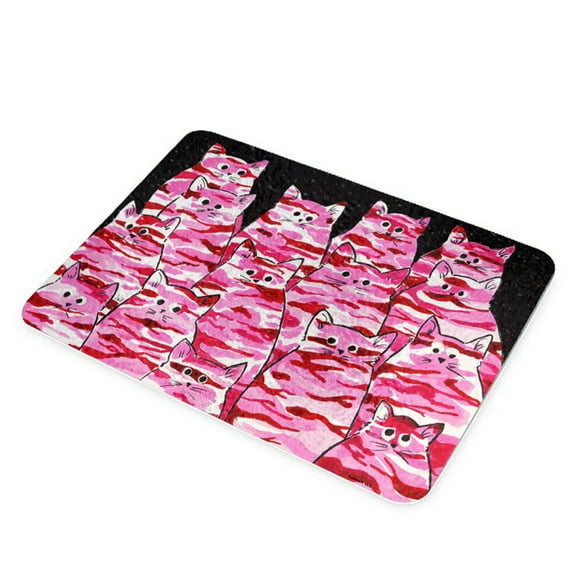 KuzmarK Glass Cheese Cutting Board 11"x7.75" - Pink Camo Camouflage Kitties Abstract Cat Art by Denise Every
