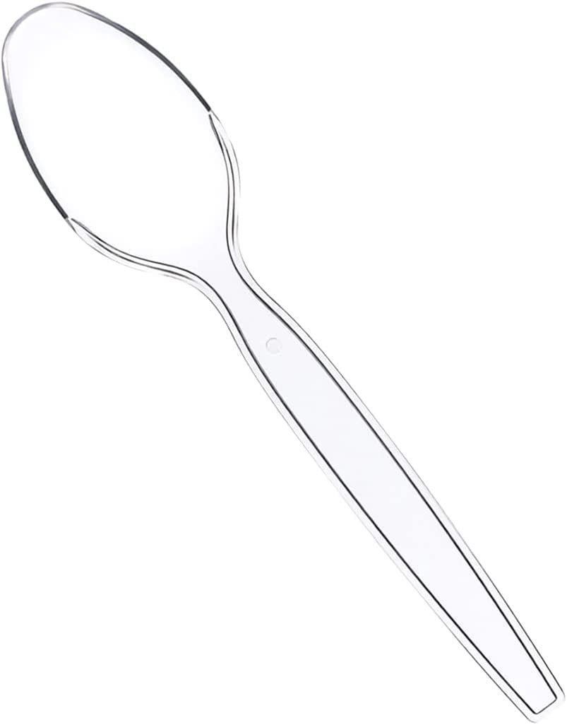 GUSTO Basic Clear Plastic Spoons Disposable Cutlery Heavy Duty, 100-Pack