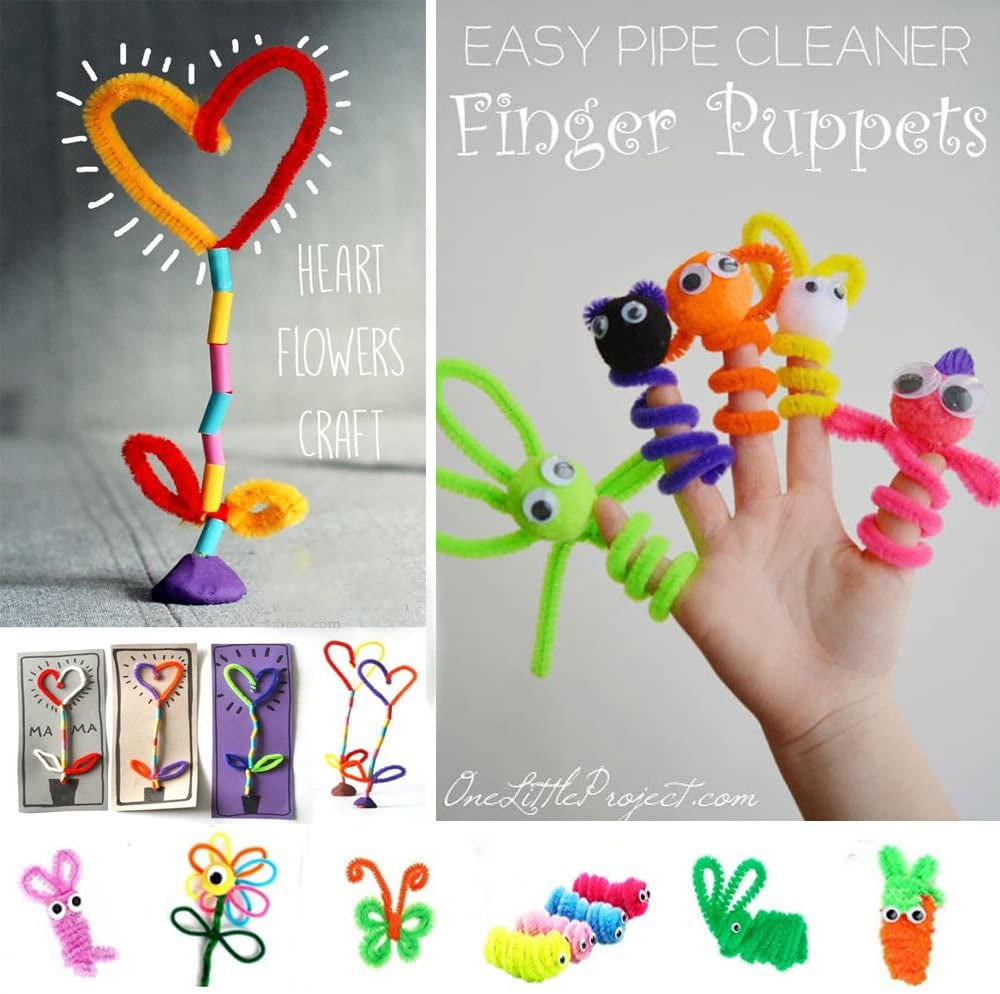 Craft Supplies Set Included 200Pcs Pipe Cleaners 770Pcs Pipe Cleaners Set for Kids 320Pcs Self-Sticking Wiggle Googly Eyes and 250Pcs Pompoms for DIY Crafts Decorations School Art Projects 