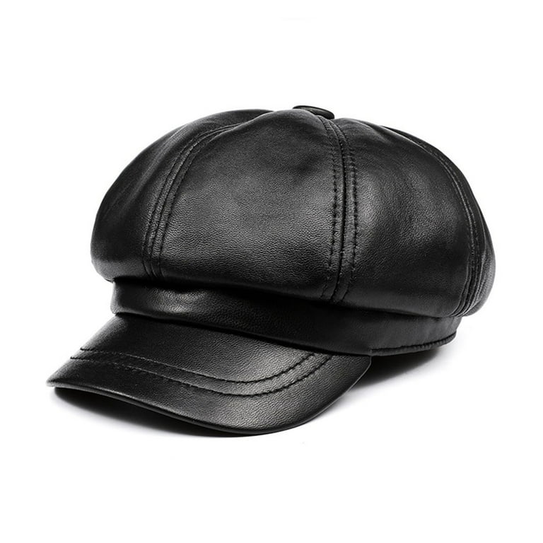 Genuine Leather Vintage Hat Women Newsboy Cap Pink Baker Boy