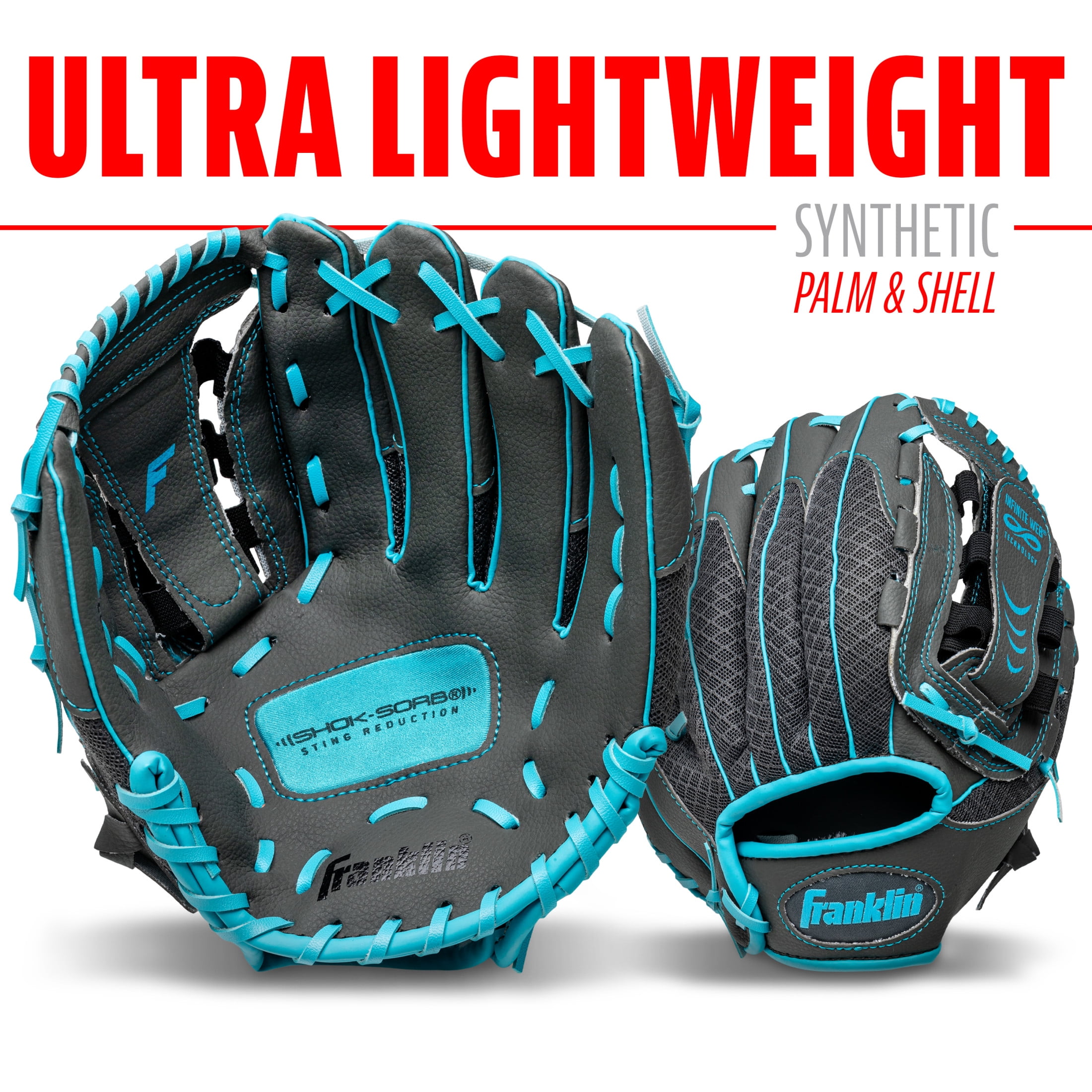 Franklin Sports Shok Sorb Kids Teeball Glove, 10.5 in, Blue, Right