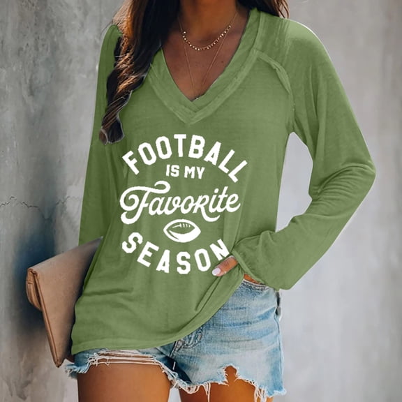 Womens Shirts Football Is My Favorite Season Shirt Long Sleeve Football Lover Shirt V Neck Womens Fashion Top Shirts