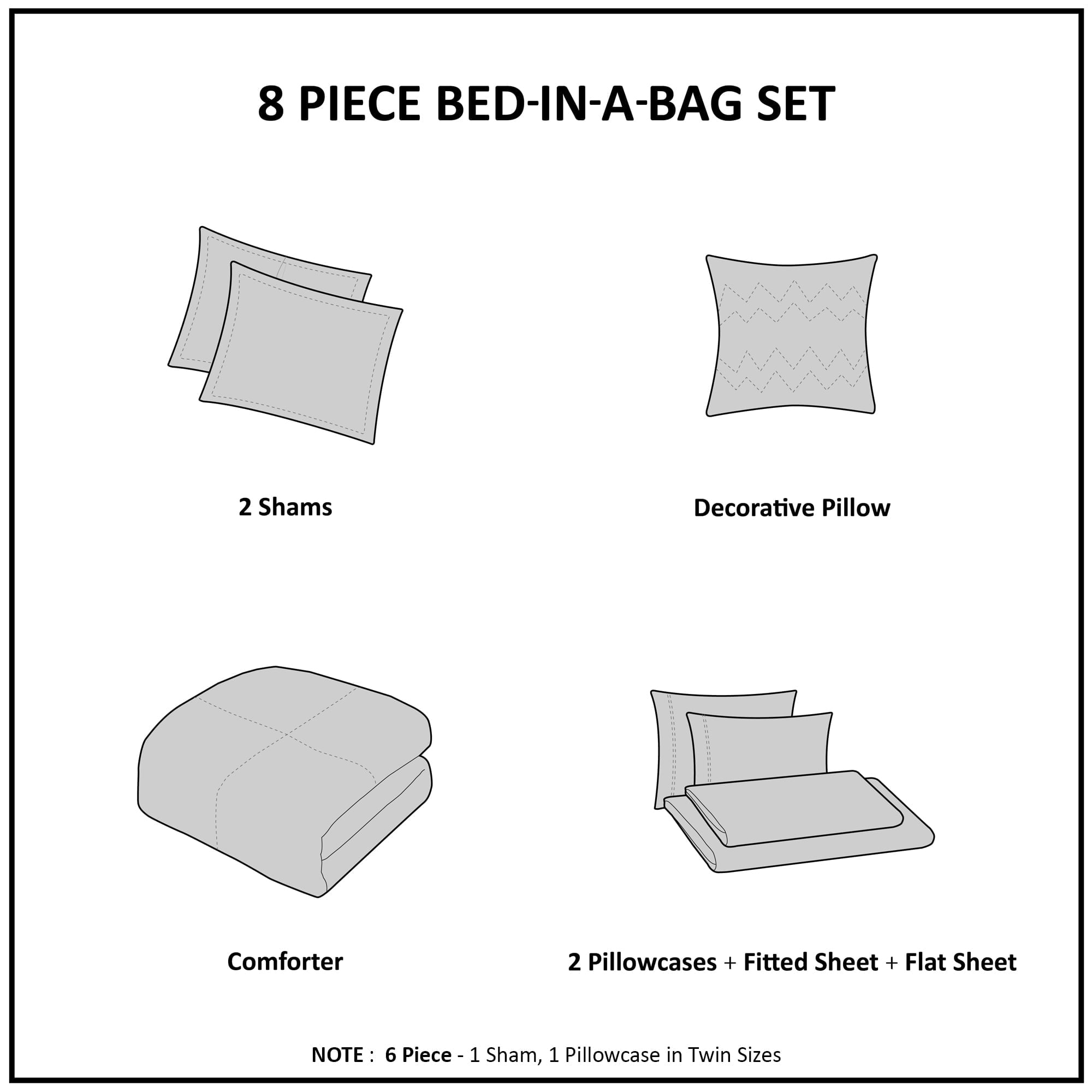 Mainstays Gray and Teal Geometric 8-Piece Bed-in-a-Bag Comforter Set with Sheets, Queen