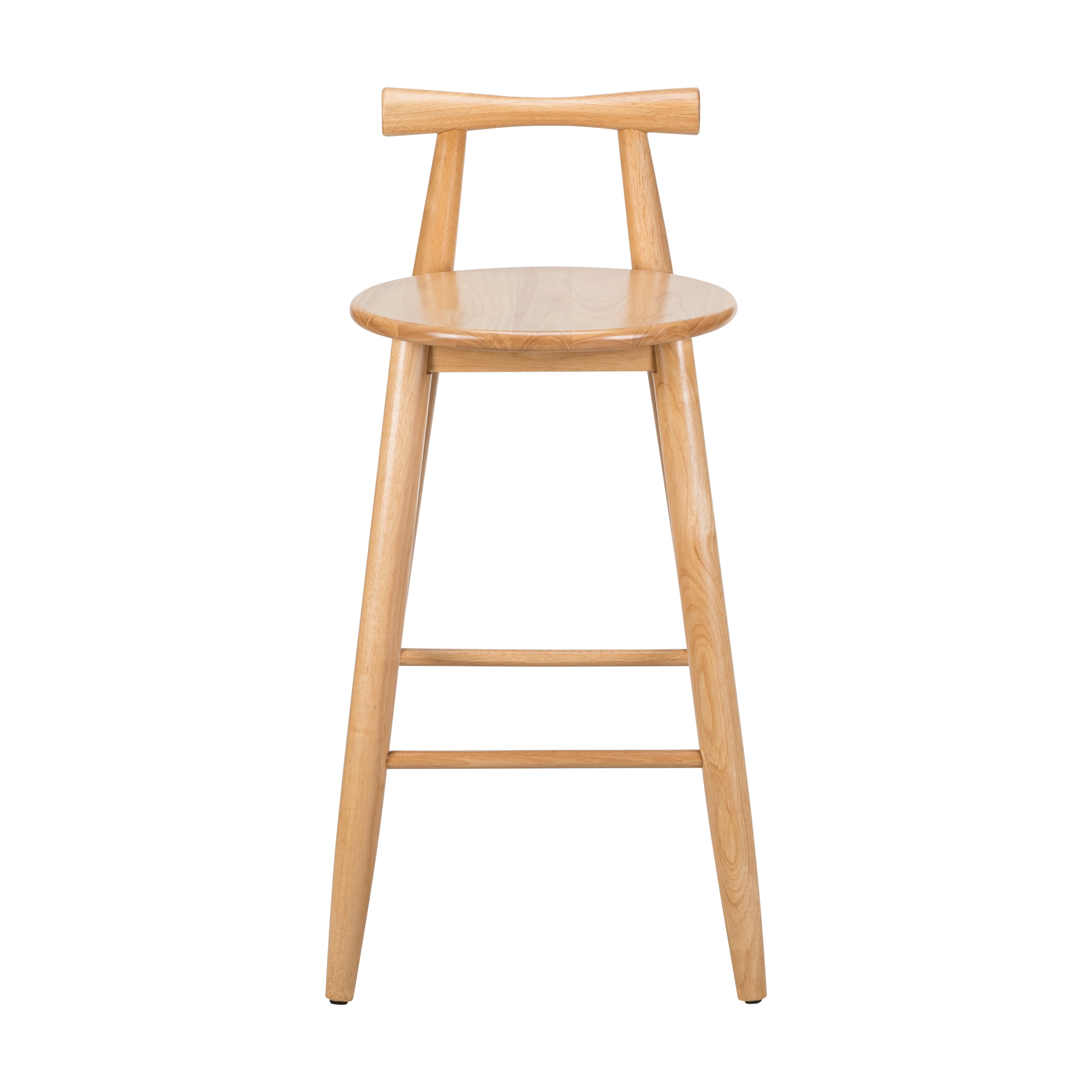 29" Wood Bar Stools Set of 2 with Solid Back,Mid Century Counter Bar Stools for Kitchen,Natural