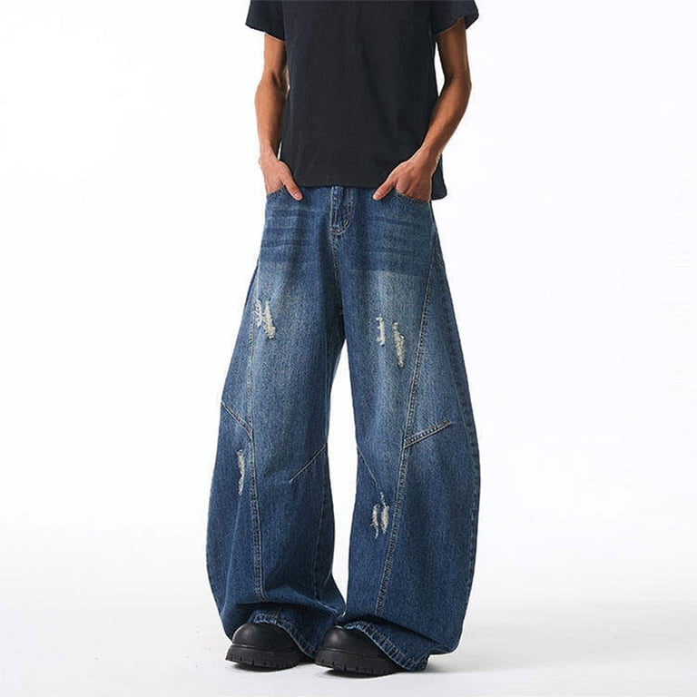 BinBiL Hip Hop Baggy Jeans for Men Stylish Wide Leg Skater Jeans