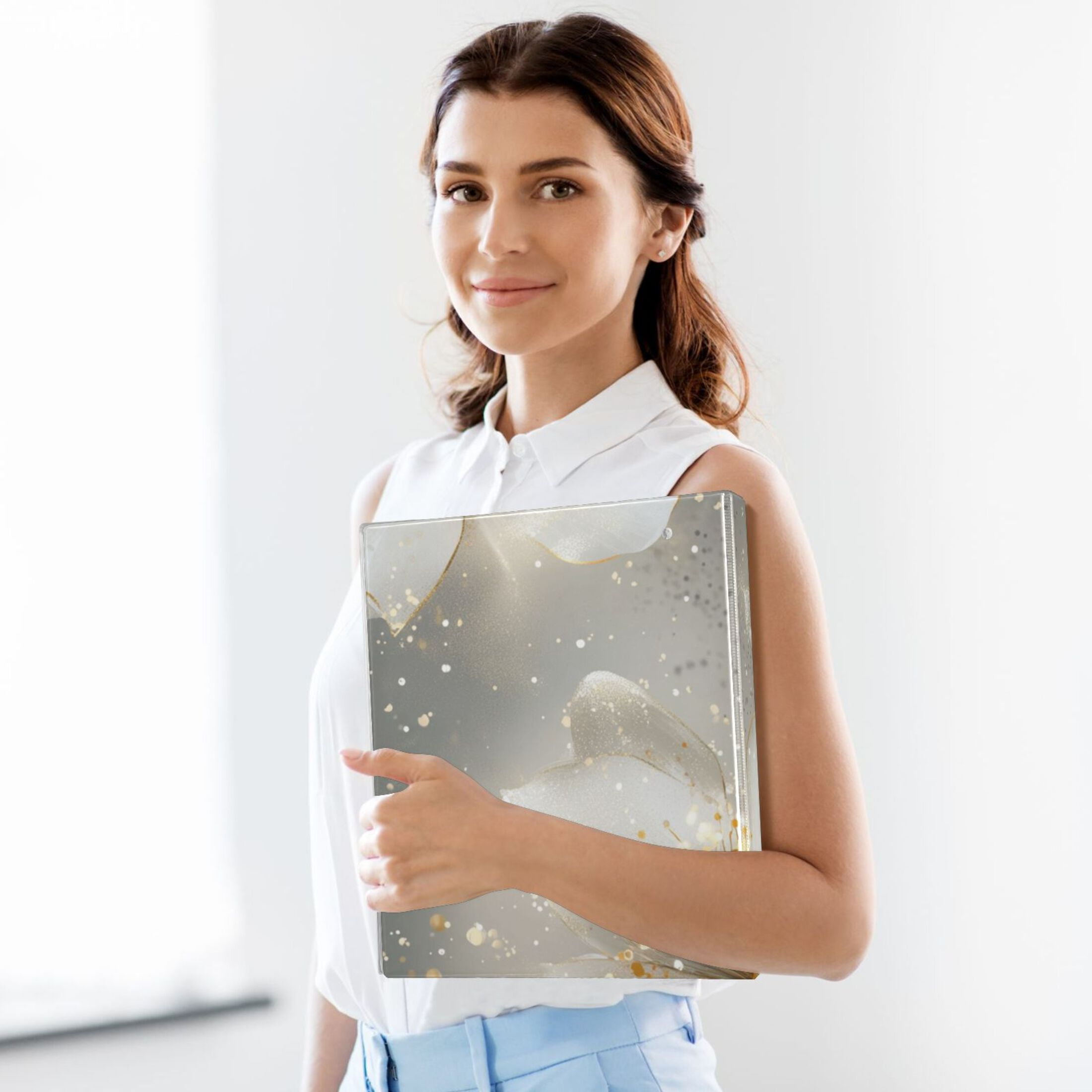 Gold Flowers 3 Ring Binders 1.5 inch Hardcover File Folders with Interior Pockets A4 Size Organizer for School Office Hospital