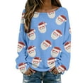 thumbnail image 1 of Hauts, T-Shirts et Chemisiers pour Femmes Décontractés à Imprimé de Noël, T-Shirt à Col Rond, Chemise à Manches Longues, Chemisiers Grande Taille pour Femmes, Bleu, TG, 1 of 5