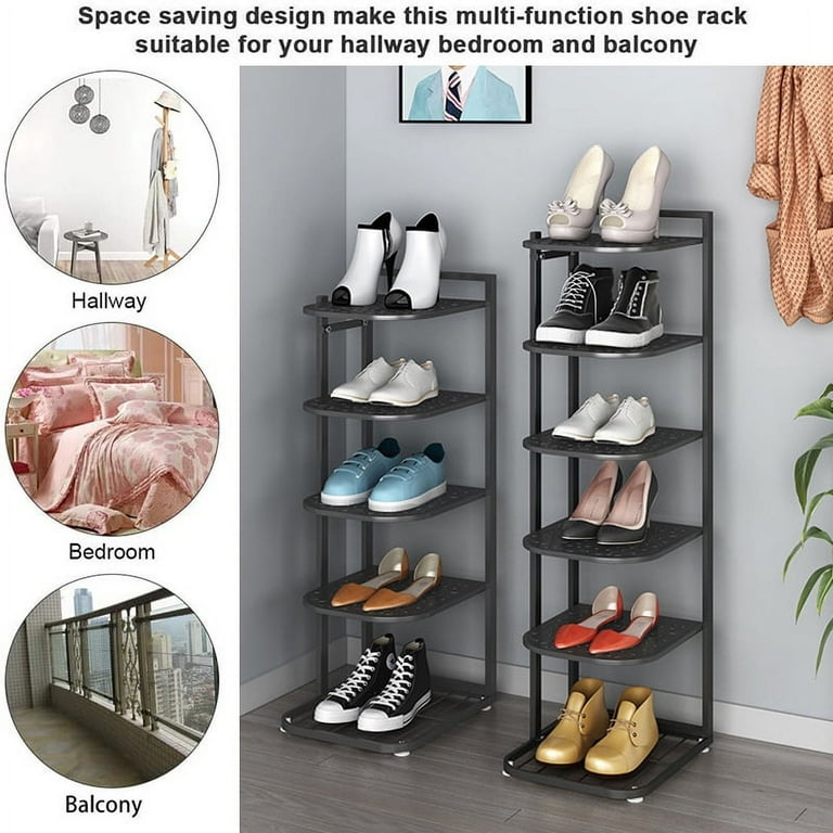 6 Tiers Shoe Rack Space Saving Vertical Single Pairs Sturdy Shoe Shelf  Storage Organizer, 9.4x10.6x32.3inch 