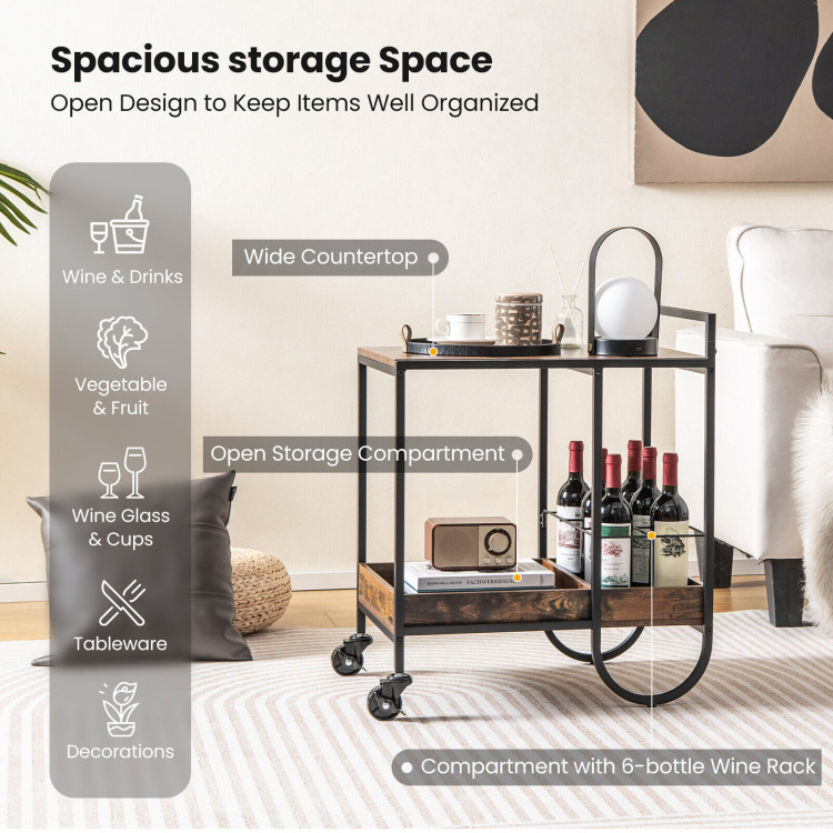 Finihen Rolling Cart, Kitchen Island Cart, Rolling Buffet Serving Cart with Removable Metal Wire Wine Rack, for Kitchen, Dining Room, Brown Finihen Rolling Cart, Kitchen Island Cart, Rolling Buffet Serving Cart with Removable Metal Wire Wine Rack, for Kitchen, Dining Room, Brown
